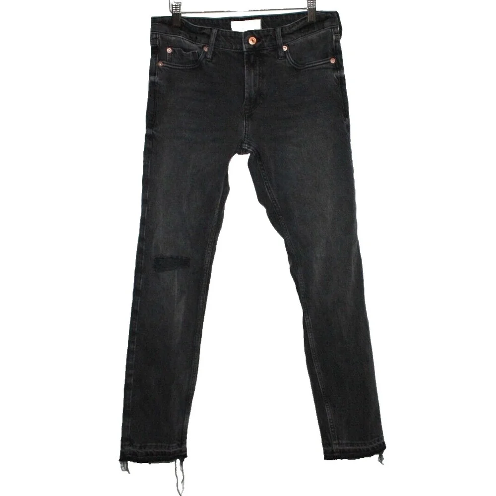 We the Free Jeans Women's 26 Black Stretch Raw Hem Distressed Grunge Goth Skinny
